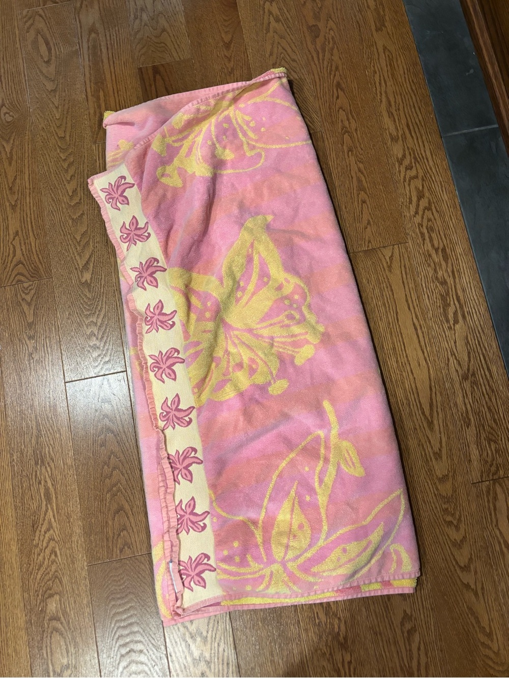 Pink & Yellow Floral Beach Towel 100% cotton